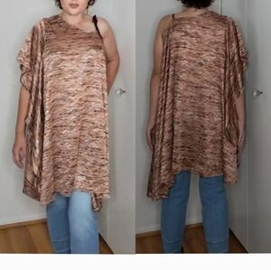Free People Tie Shoulder Poncho Space Dye Rainbow Weave Large Boho Large